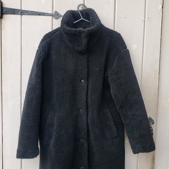 Gap Sherpa Fleece Long Teddy Coat, Black, Women's S - Picture 12 of 16
